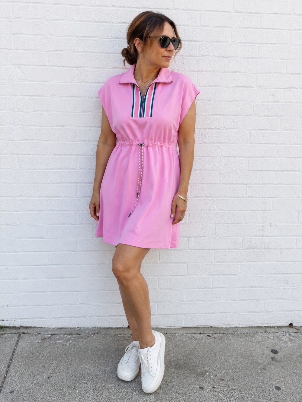 Entro Pink Drawstring Mini Dress with Polo Collar